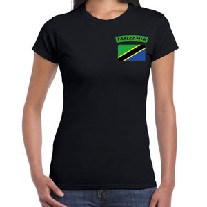 Tanzania t-shirt met vlag zwart op borst voor dames