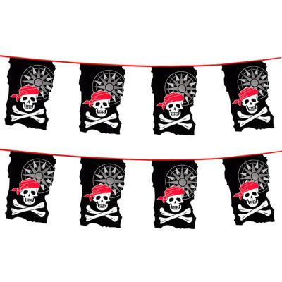 Boland Vlaggenlijn piraten - 2x - 10 meter - kunststof - vlaggentjes - doodshoofd