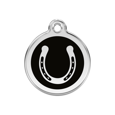 Horse Shoe Black roestvrijstalen hondenpenning medium/gemiddeld dia. 3 cm - Reddingo