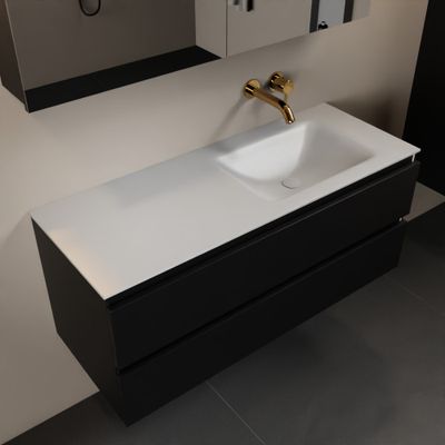 Mondiaz Aivy 120 cm badmeubelset urban - met wastafel talc zonder kraangaten rechts met spiegelkast
