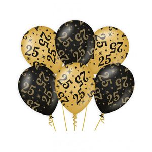 24x stuks leeftijd verjaardag feest ballonnen 25 jaar geworden zwart/goud 30 cm