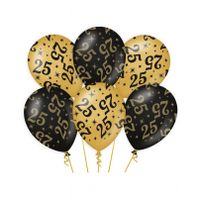 24x stuks leeftijd verjaardag feest ballonnen 25 jaar geworden zwart/goud 30 cm