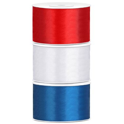 Set van 3 stuks sierlinten/cadeaulinten/satijnen linten rood-wit-blauw 38 mm x 25 meter