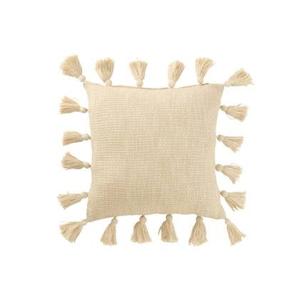 J-Line kussen Gewoven Kwasten - katoen - beige