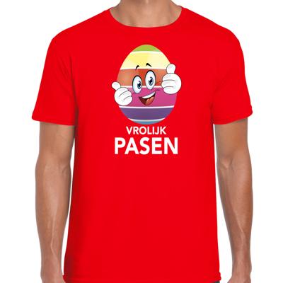 Vrolijk Pasen t-shirt - Paasei met duimen schuin omhoog - rood - heren - thema voorjaar - Pasen