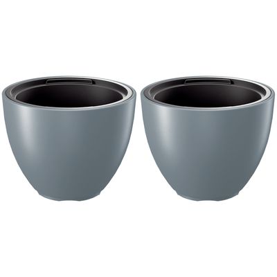 Plantenpot/bloempot Sevilla - 2x - buiten/binnen - kunststof - lichtgrijs - D39 x H30 cm