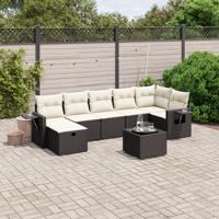 8-delige Loungeset met kussens poly rattan zwart