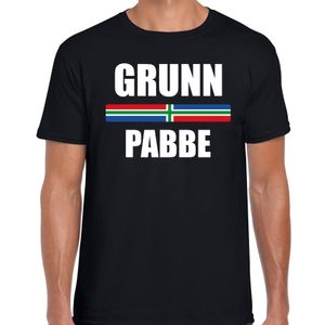 Grunn pabbe met vlag Groningen t-shirts Gronings dialect zwart voor heren