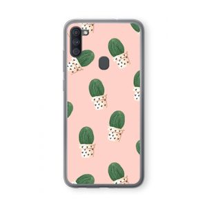 Cactusprint roze: Samsung Galaxy A11 Transparant Hoesje