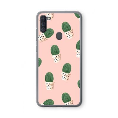 Cactusprint roze: Samsung Galaxy A11 Transparant Hoesje