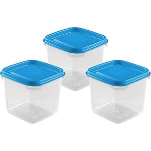 Vershoudbakjes Hega - set van 3x stuks - 0.3 liter - transparant/blauw - L8 x B8 x H11 cm