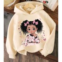 Bon&Bon Girls Cartoon Warm Hoodie - Apricot Polyester Cute Sweatshirt 4 jaar