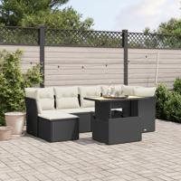 7-delige Loungeset met kussens poly rattan zwart