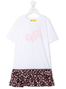 Off-White Kids robe volantée à logo imprimé - Blanc