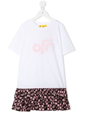 Off-White Kids robe volantée à logo imprimé - Blanc