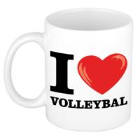 I Love Volleybal - cadeau koffie mok - sport beker - wit - met hartje - 300 ml