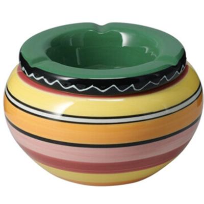 Asbak - gekleurd - D14 cm - aardewerk - groen - rond - buiten/binnen asbakken