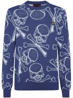 Philipp Plein skull-motif cotton jumper - Bleu - thumbnail