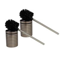 2x stuks WC/Toiletborstels met houder kunststof zilver met zwarte ragebol