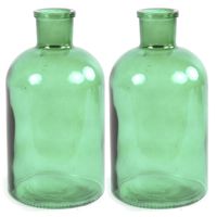 Countryfield vaas - 2x stuks - mintgroen glas - fles - D17 x H30 cm - Vazen