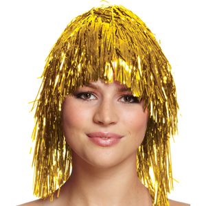 Dames tinsel/folie carnaval pruik - goud kleur - disco/eighties
