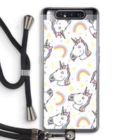 Rainbow Unicorn: Samsung Galaxy A80 Transparant Hoesje met koord Rainbow Unicorn: Samsung Galaxy A80 Transparant Hoesje met koord