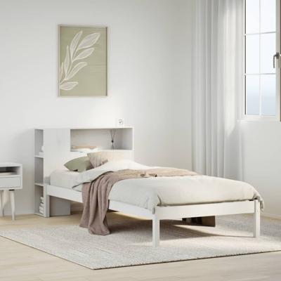 Bed met boekenkast zonder matras grenenhout wit 75x190 cm