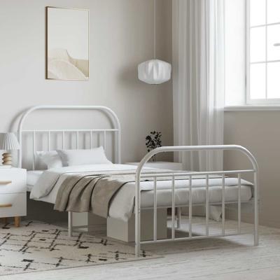 Bedframe met hoofd- en voeteneinde metaal wit 100x190 cm Bedframe met hoofd- en voeteneinde metaal wit 100x190 cm