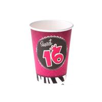 Verjaardag feest bekertjes - 8x stuks - 16 jaar - Sweet 16 - karton