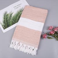 Gestreepte katoenen badhanddoek met kwastjes dunne reizen camping Bad sauna strand Gym zwembad deken absorberend Easy Care (Peruaanse kleur)