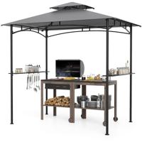Grillpaviljoen met Dubbel Dak & 2 Zijplanken & 6 Haken Tuinpaviljoen BBQ Paviljoen 242 x 150 cm