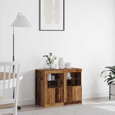 Zijkasten met LED-verlichting 2 stuks Oud Hout 41x37x67 cm