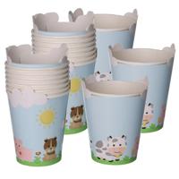 Feestbekers met hoesjes - 32x - boerderij dieren - kinderfeestje - papier - themafeestje - 250ml