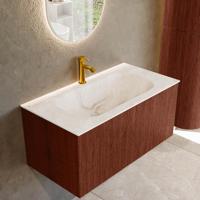 Badmeubel Mondiaz Kurve-Dlux | 90 cm cm | Meubelkleur Ruby | Wastafelkleur Frappe | Solid surface | Wasbak midden spoelbak | 1 kraangat