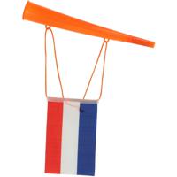Supporters blaastoeter met Nederlandse vlag - oranje - kunststof - 36 cm - thumbnail