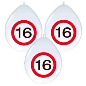 16 jaar verjaardag ballonnen - verkeersbord versiering - 8x stuks - 30 cm