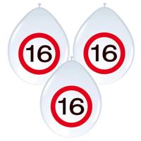 16 jaar verjaardag ballonnen - verkeersbord versiering - 8x stuks - 30 cm
