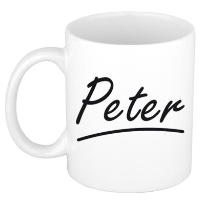 Peter Naam koffiemok - beker - met sierlijke letters - wit - 300 ml - Cadeau - Heren