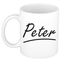 Peter Naam koffiemok - beker - met sierlijke letters - wit - 300 ml - Cadeau - Heren