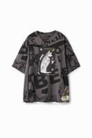 T-shirt met letters en kat - BLACK - S