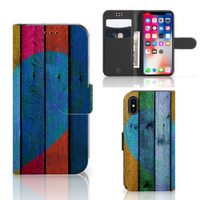 Apple iPhone X | Xs Book Style Case Wood Heart - Cadeau voor je Vriend - thumbnail