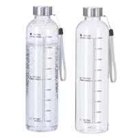 Waterfles/drinkfles - 2x - motivatiefles - transparant - met RVS dop - 1000 ml - D7 cm