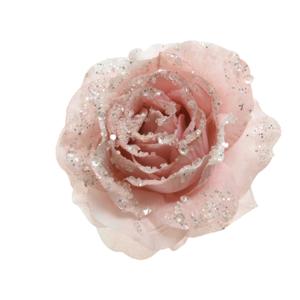 Decoratie roos - op clip - poeder roze - D14 cm - kunststof - bruiloft versiering - bloemen