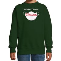 Merry corona Christmas foute Kerstsweater / outfit groen voor kinderen - thumbnail