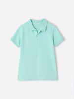 Poloshirt met korte mouwen voor jongens met borduurwerk op de borst turquoiseblauw