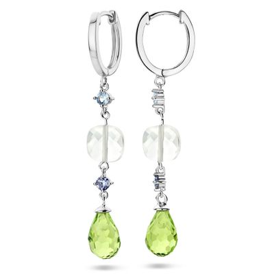 Oorhangers zilver-kleursteen zilverkleurig-groen-blauw-wit 14,5 x 53 mm
