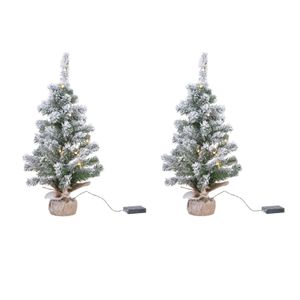 2x stuks kunstboom/kunst kerstboom met sneeuw en licht 75 cm