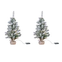 2x stuks kunstboom/kunst kerstboom met sneeuw en licht 75 cm - thumbnail