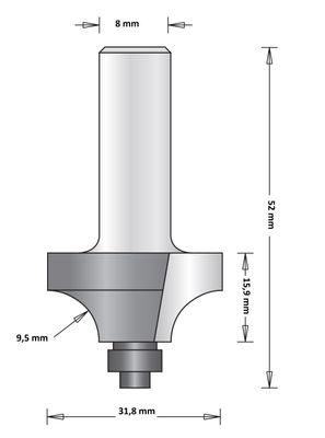 8 MM AFRONDFREES (DUIVEJAGER) MET ONDERLAGER