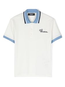 Versace Kids polo en piqué à logo brodé - Blanc